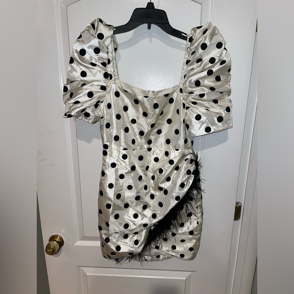 New! LPA Hailey Dress Black & White Polka Dots Mini Feather Dress 🖤 Small - Picture 11 of 15